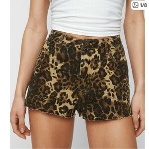Nasty Gal Leopard Print Jean Shorts